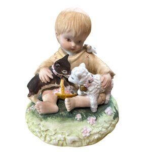 Little Francis Schmid Figurine Peace Prayer Collection 1992 Boy With Dog, Bird &